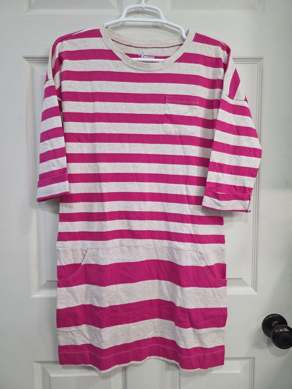 Girls Old Navy Hot Pink & Cream Striped Pocket Dress